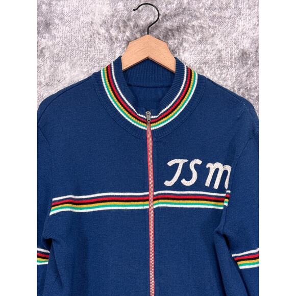 Vintage 40s Sweater Cardigan Varsity Knit Striped Chain Stitch Full WICO Zip - Picture 2 of 10